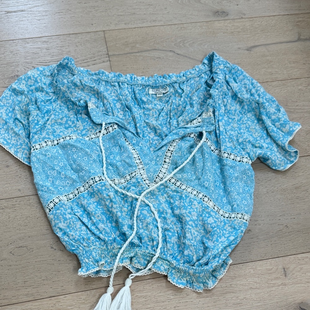 Sunday St. Tropez Blue Floral Women's Top